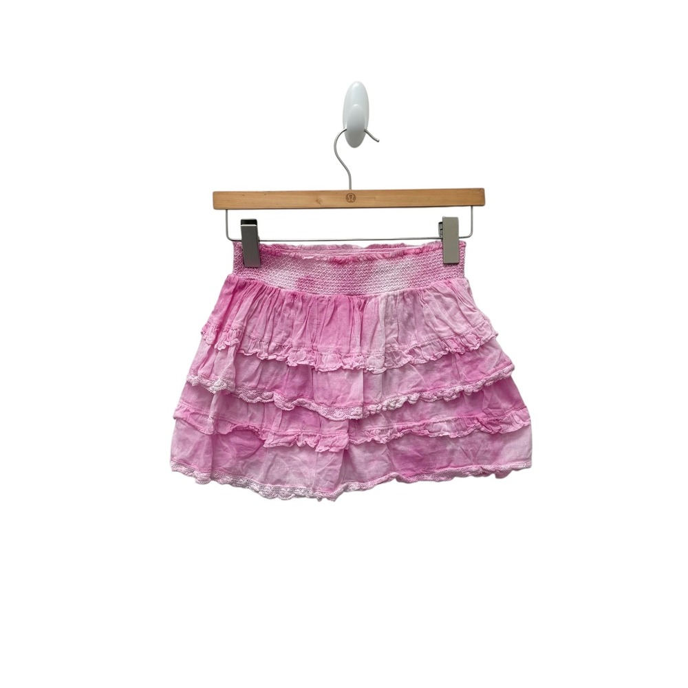 LoveShackFancy Pink Tie Dye Tiered Ruffle Lace Trim‎ Skirt Kids Size 12T